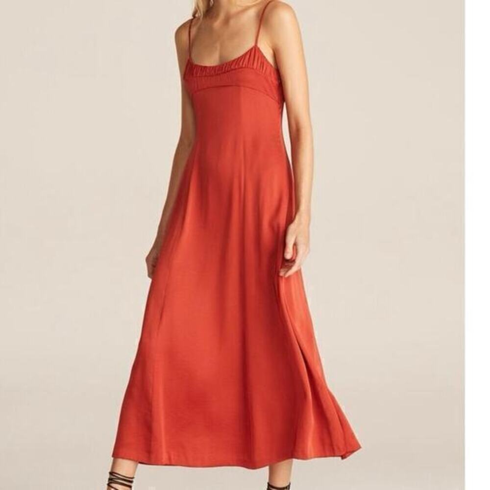 Silky Ruched-Top Long Dress Rebecca Taylor NWT Orange Pomodoro Runs Small  Sz14